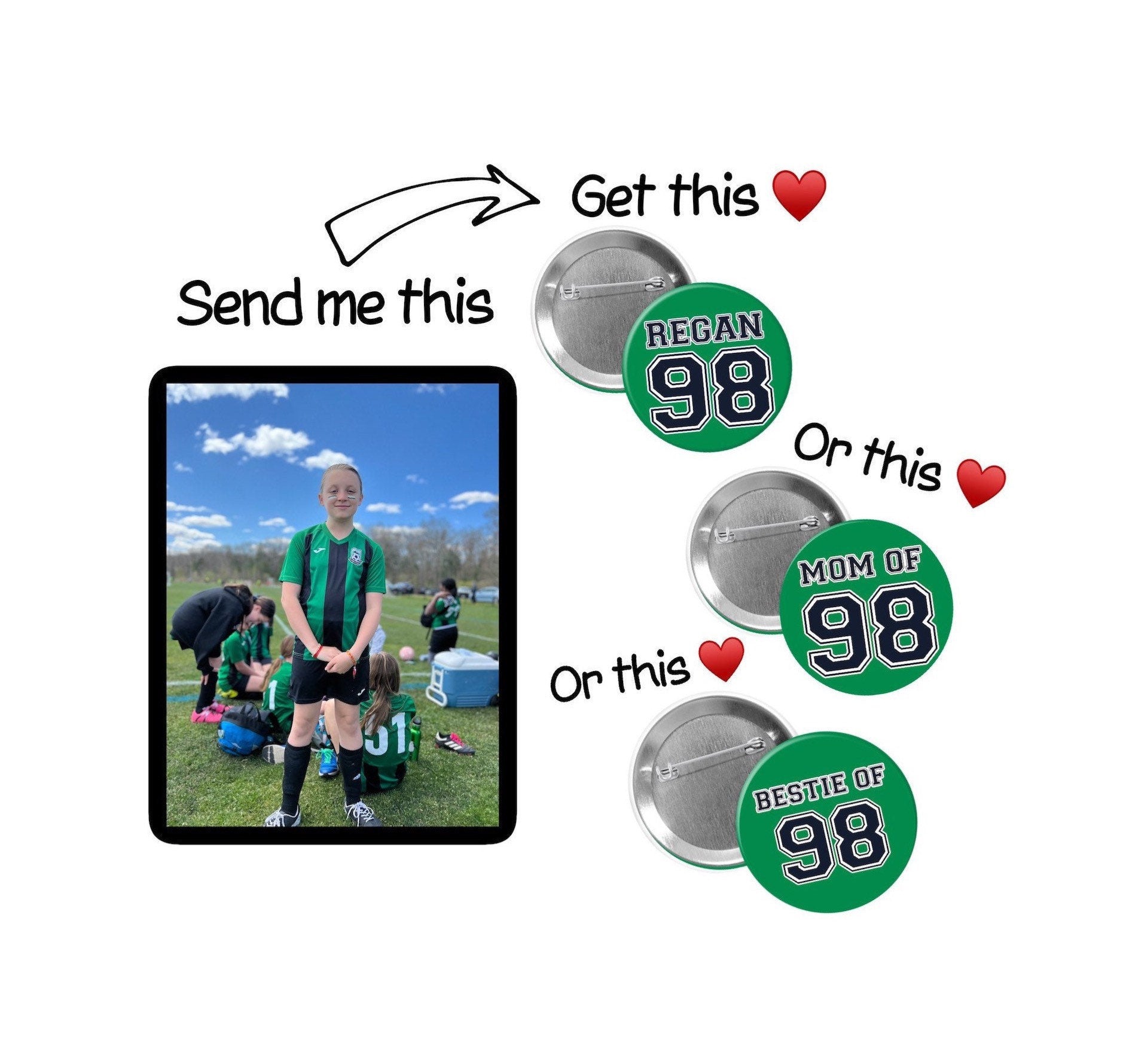 Personalized Sports Team Pinback Buttons - 2.25” or 3”
