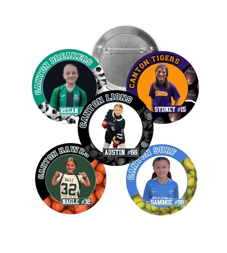 Personalized Sports Photo Pinback Buttons - 2.25” or 3”