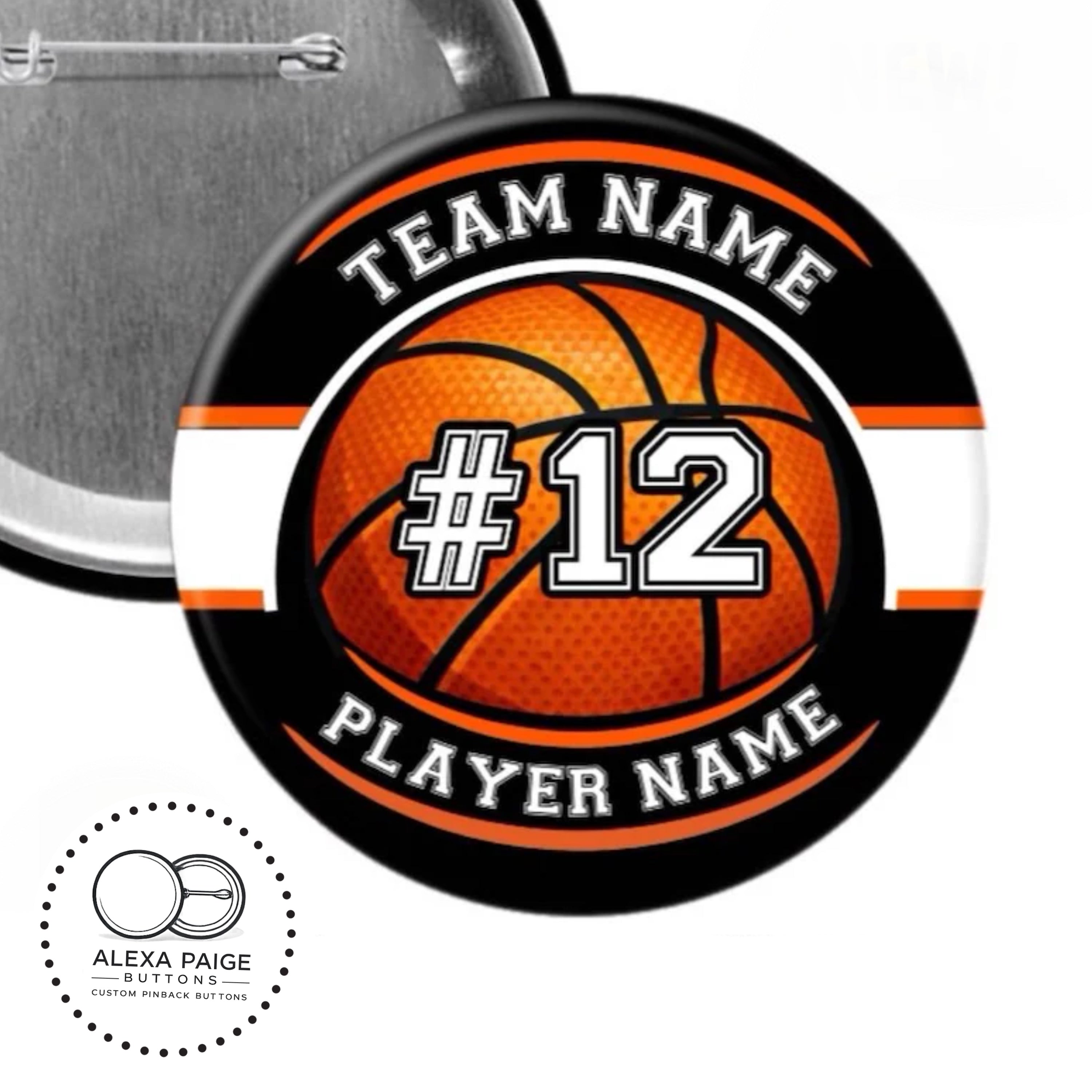 Sports Pinback Buttons with Player Name and Number - 2.25” or 3”