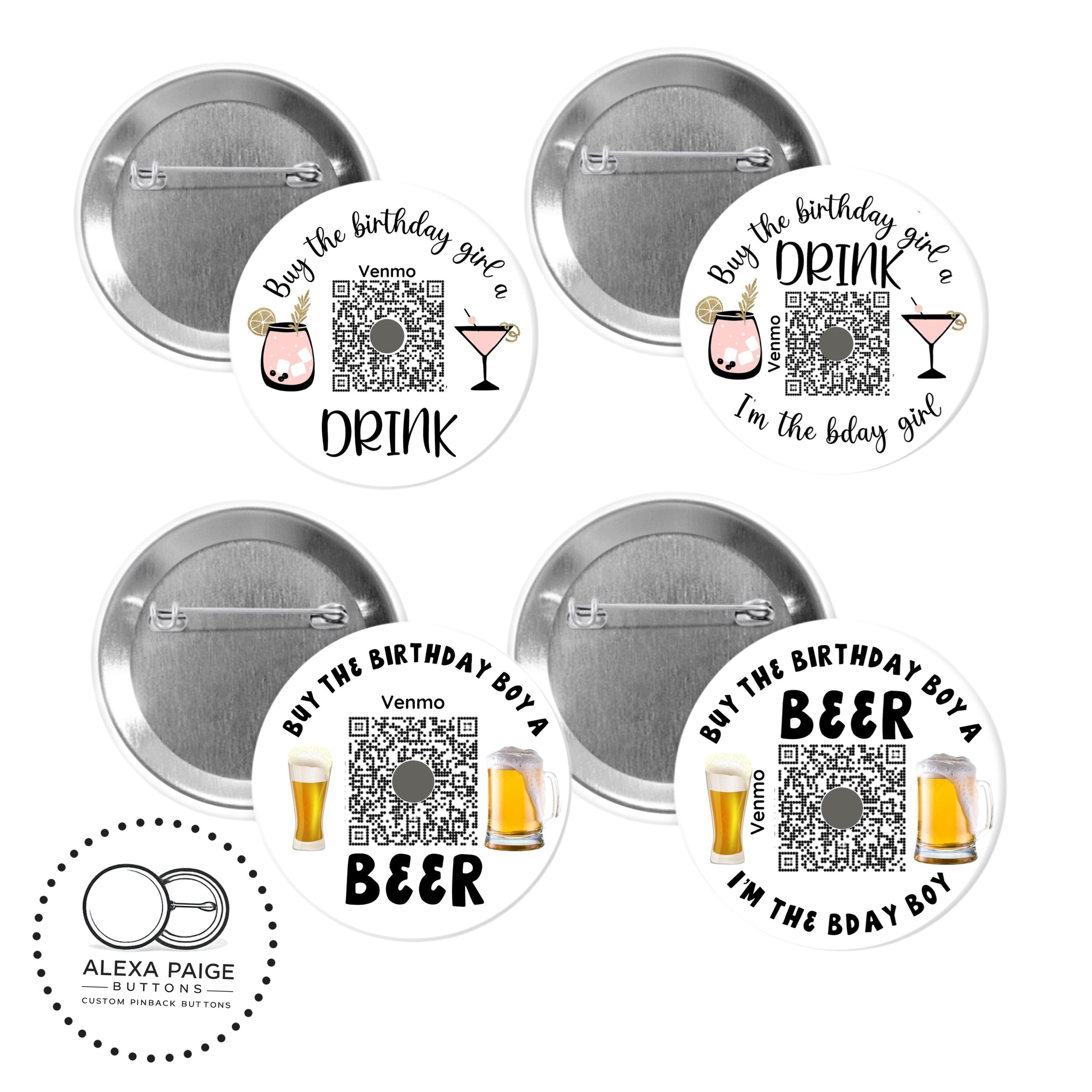 Birthday Drink Pinback Buttons - 2.25” or 3”