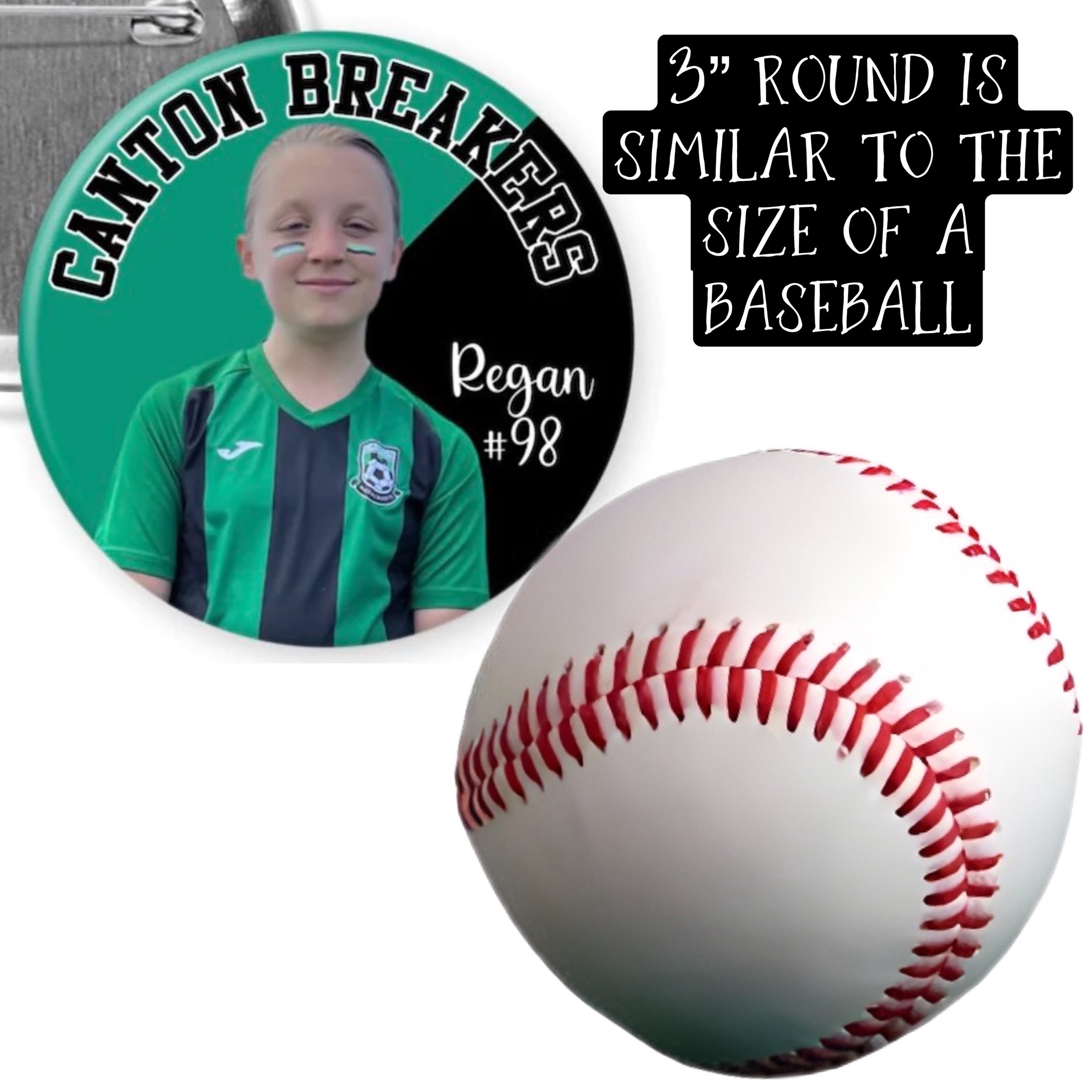 Personalized Photo Sports Team Pinback Buttons - 2.25” or 3”