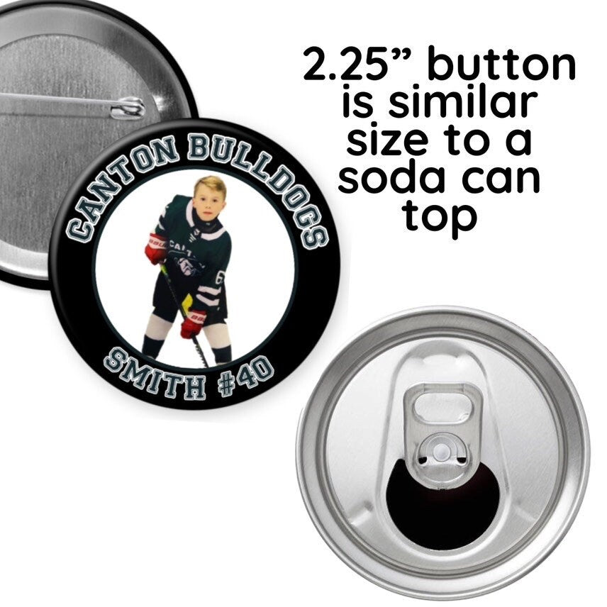 Personalized Sports Team Photo Button, Custom Colors - 2.25” or 3”